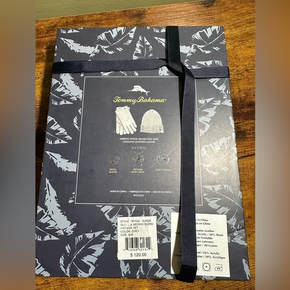 NIB Tommy Bahama Suede Glove & Merino Blend Hat‎ Box Set - Picture 3 of 6